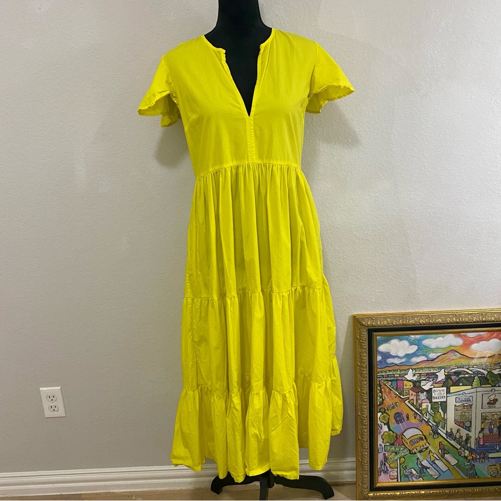 Oliphant Sunny Yellow Midi Dress Size XS 100% Cotton Bright Summer Comfortable